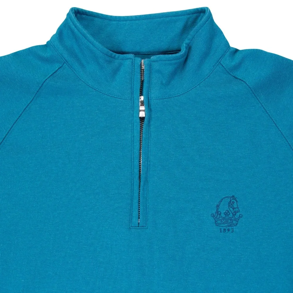 Holderness & Bourne Mens L Teal 1/4 Zip Pullover Tailored Fit Cotton Stretch‎